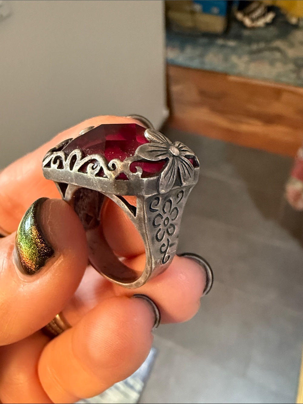 Silpada Silver Ring with Deep Ruby Red Stone size 7